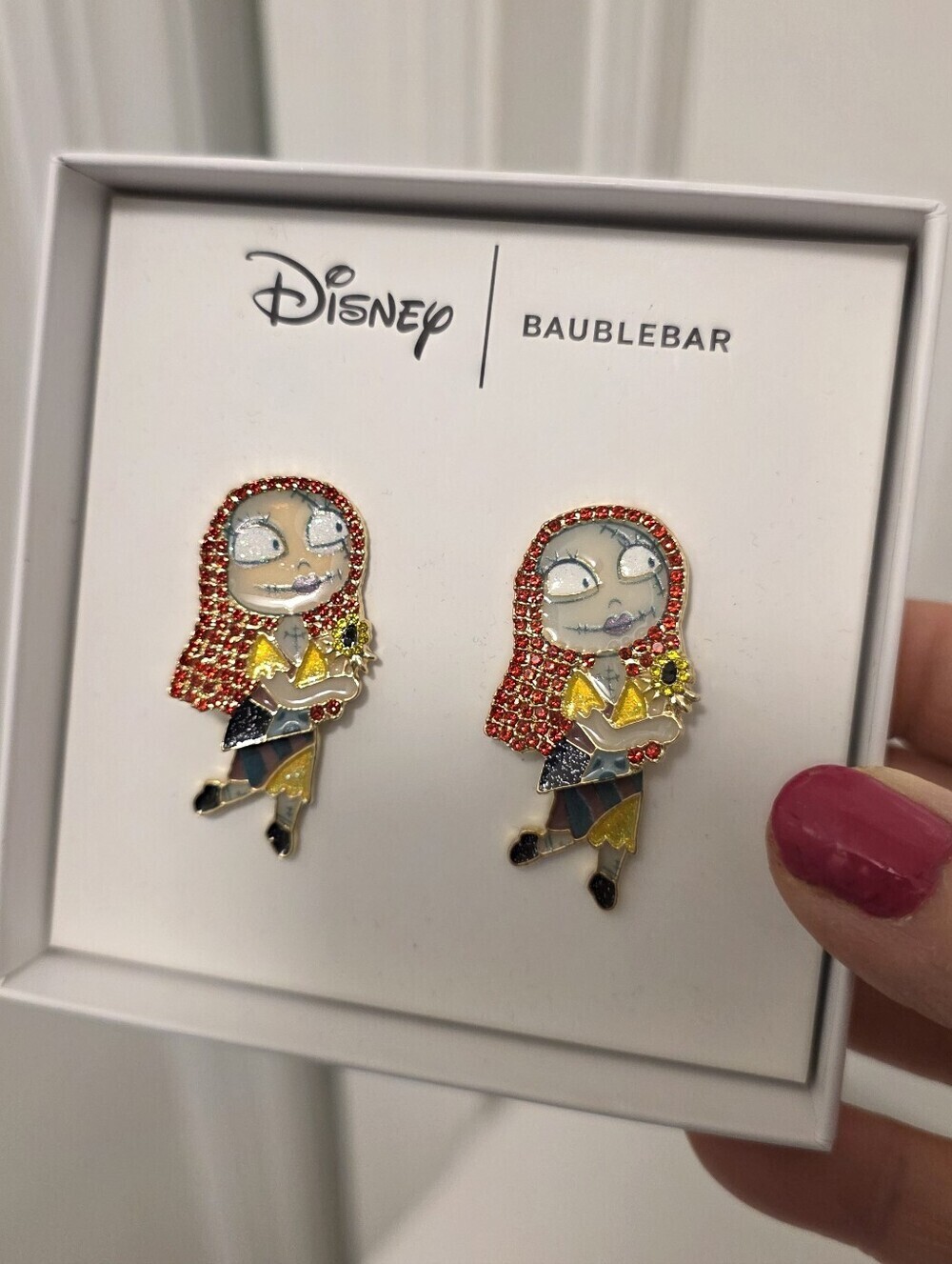 Disney BaubleBar Nightmare Before Christmas "Sally" Pave Dangle Earrings Pierced